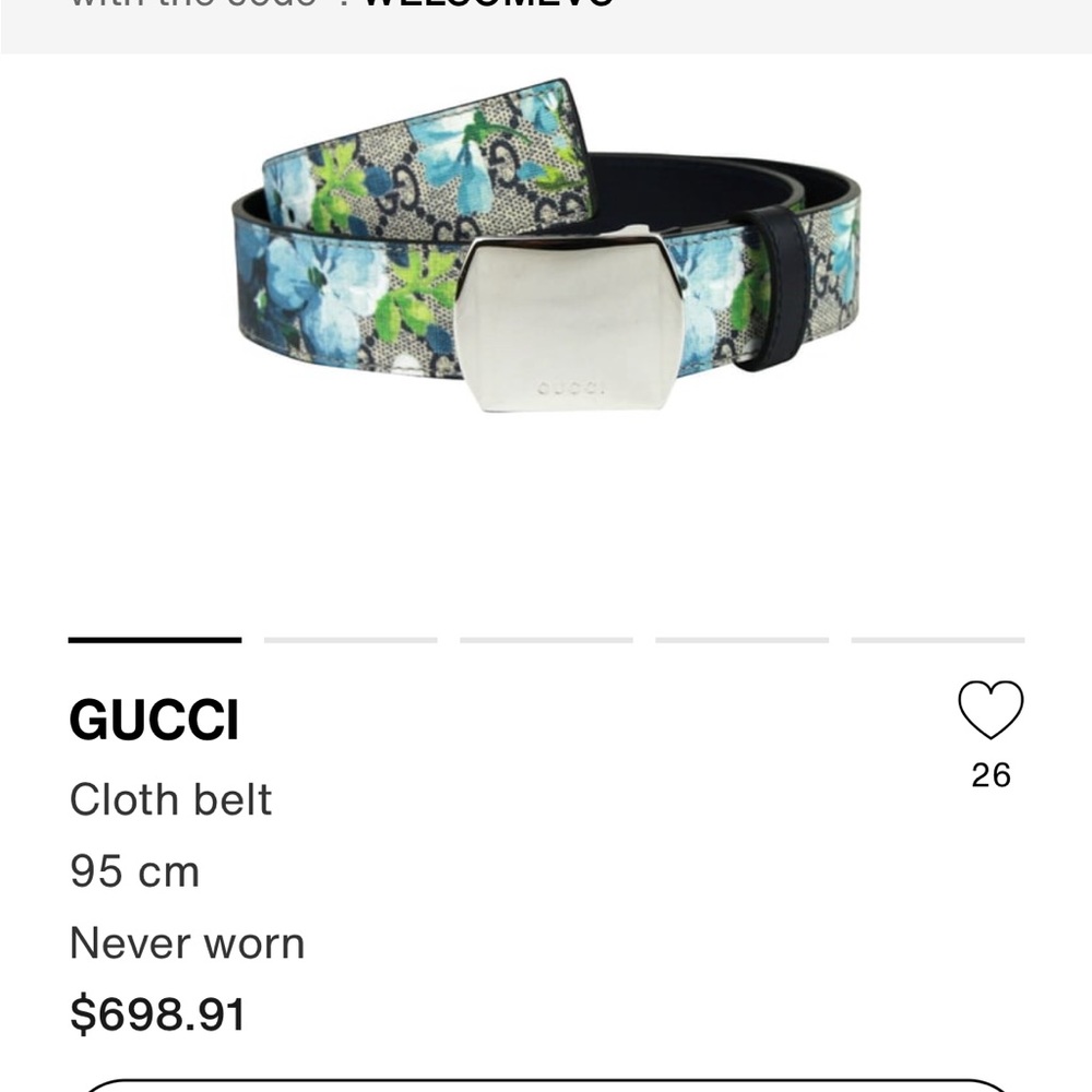 Gucci Unisex Silver Buckle Blue GG Supreme Coated Canvas Belt